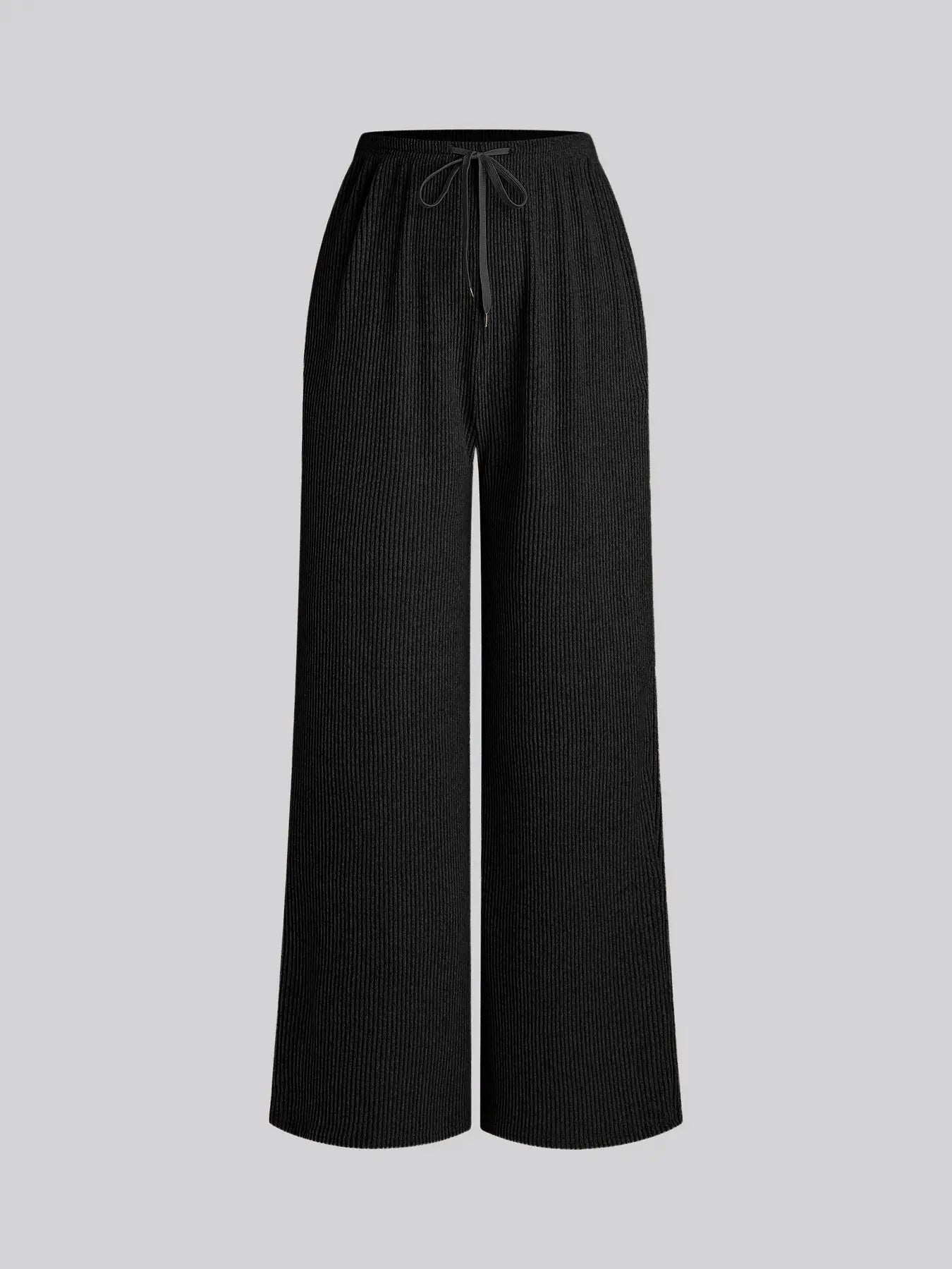 Women'S Comfortable Casual Low Waist Adjustable Drawstring Wide Leg Loose Knit Pants, Striped Design, Simple Style, Perfect for Daily Wear, Everyday, Bottoms