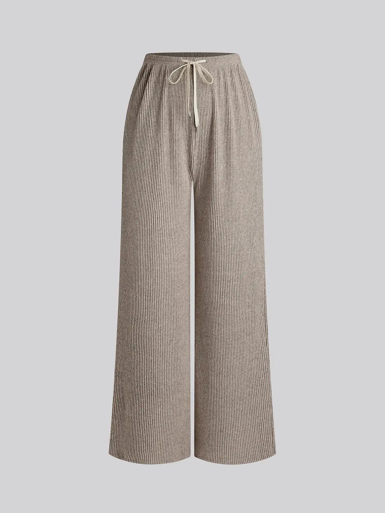 Women'S Comfortable Casual Low Waist Adjustable Drawstring Wide Leg Loose Knit Pants, Striped Design, Simple Style, Perfect for Daily Wear, Everyday, Bottoms